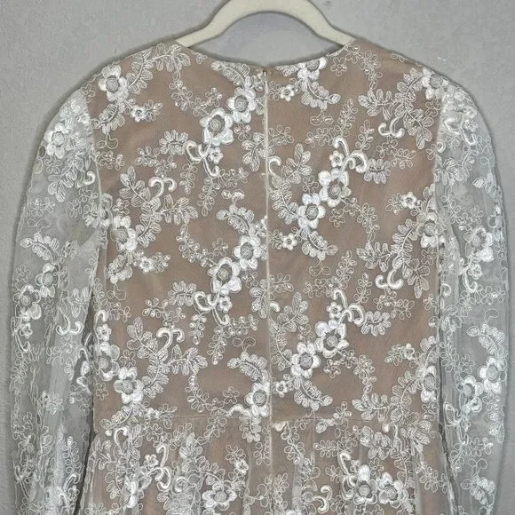 Helsi Dress Womens Medium White Lace Floral Fit Flare Long Sleeve Mini V Neck - Picture 12 of 14